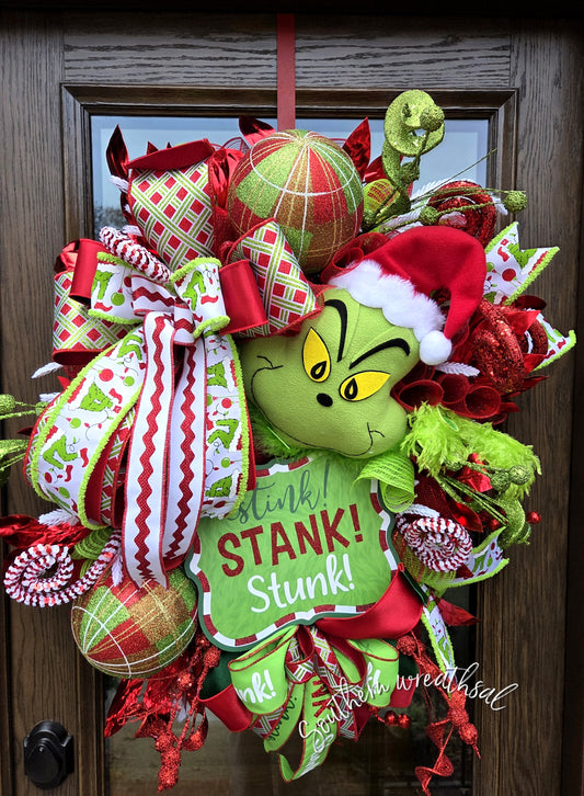 Deluxe Green Monster Christmas Door Wreath