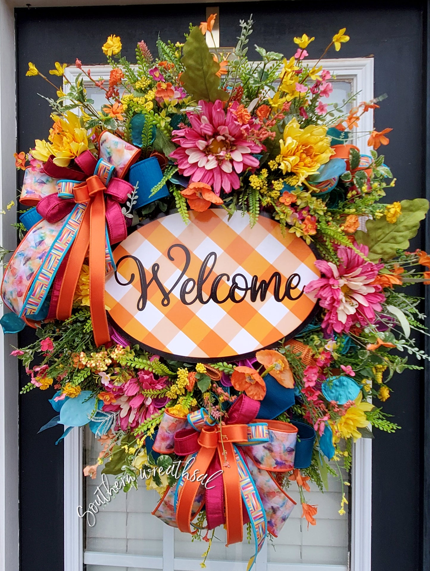 Spring Pink and Orange Welcome Door Wreath / Mother's Day Gift
