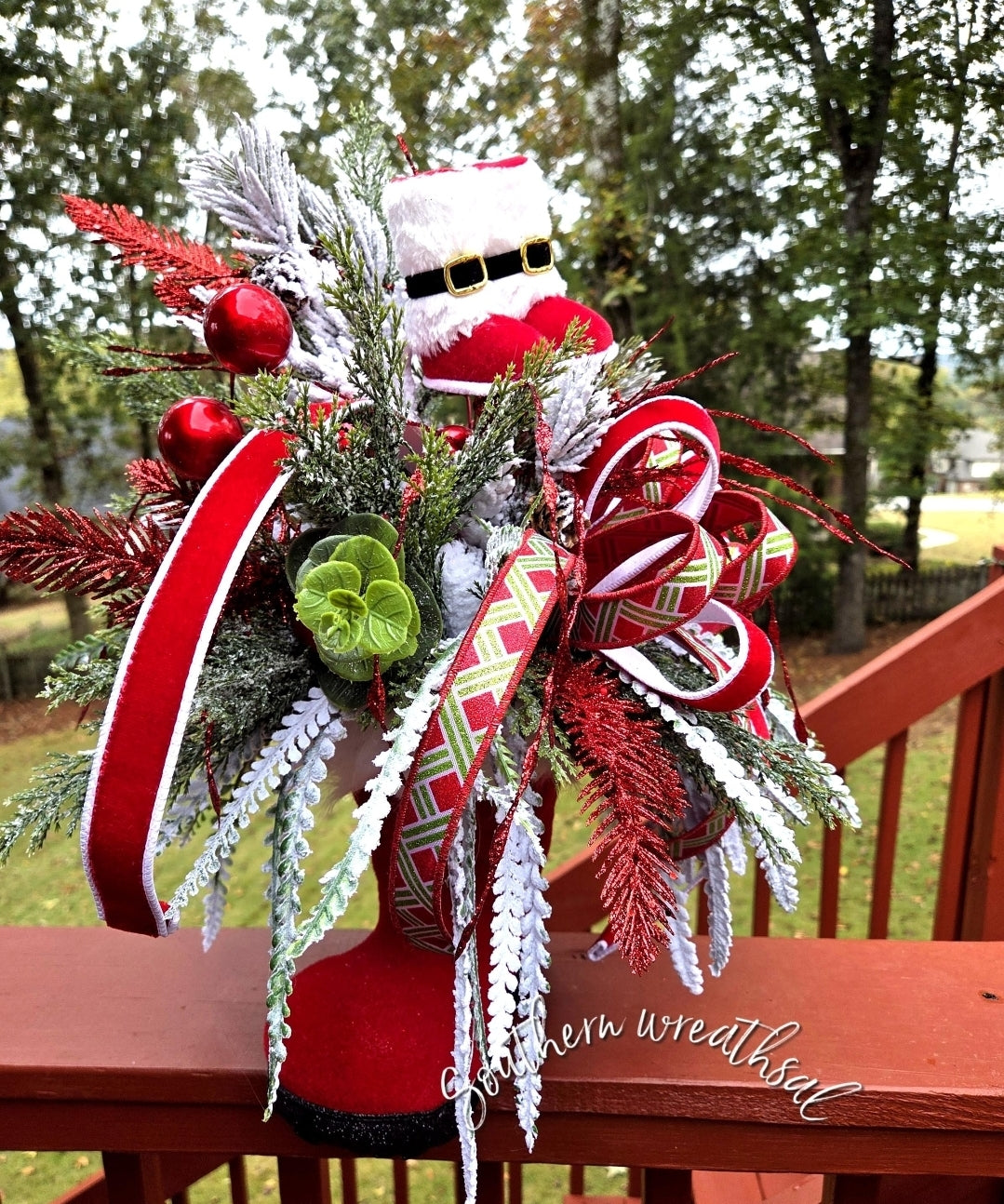 Christmas Red Santa Boot Whimsical Table Centerpiece