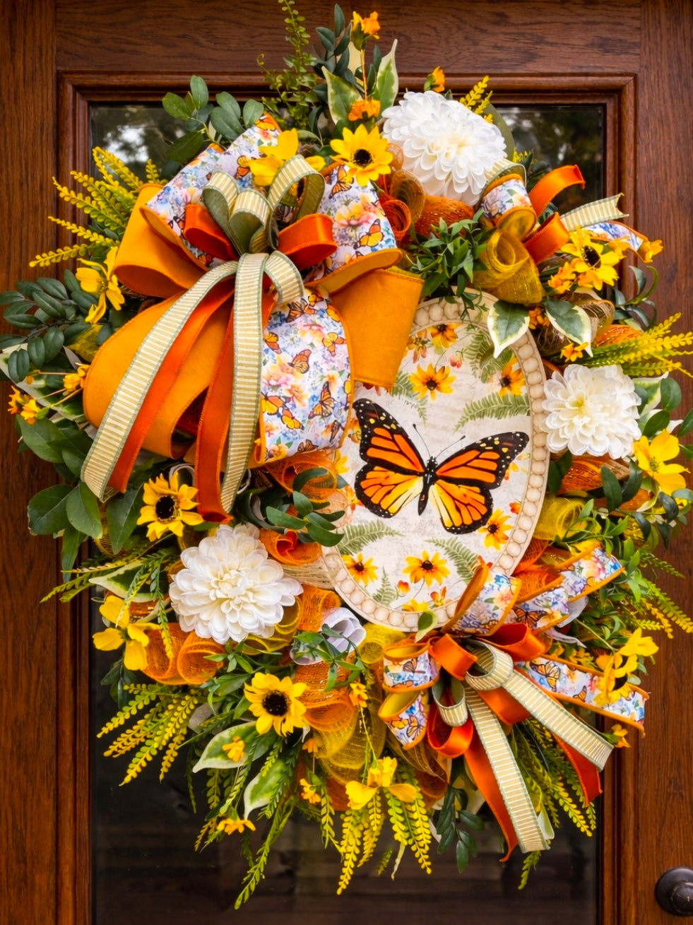 Deluxe Orange Monarch Butterfly Summer Door Wreath