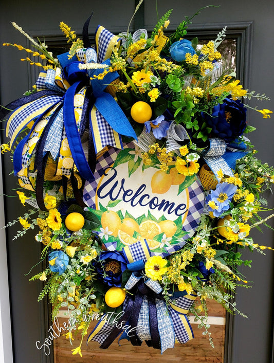 Yellow & Blue Summer Lemon Door Wreath