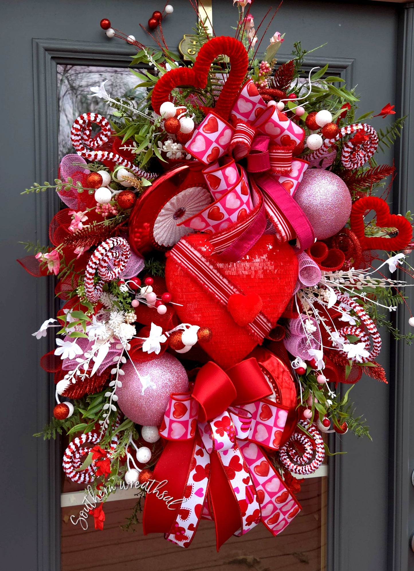 Red Hearts Valentine's Day Luxury Front Door Wreath