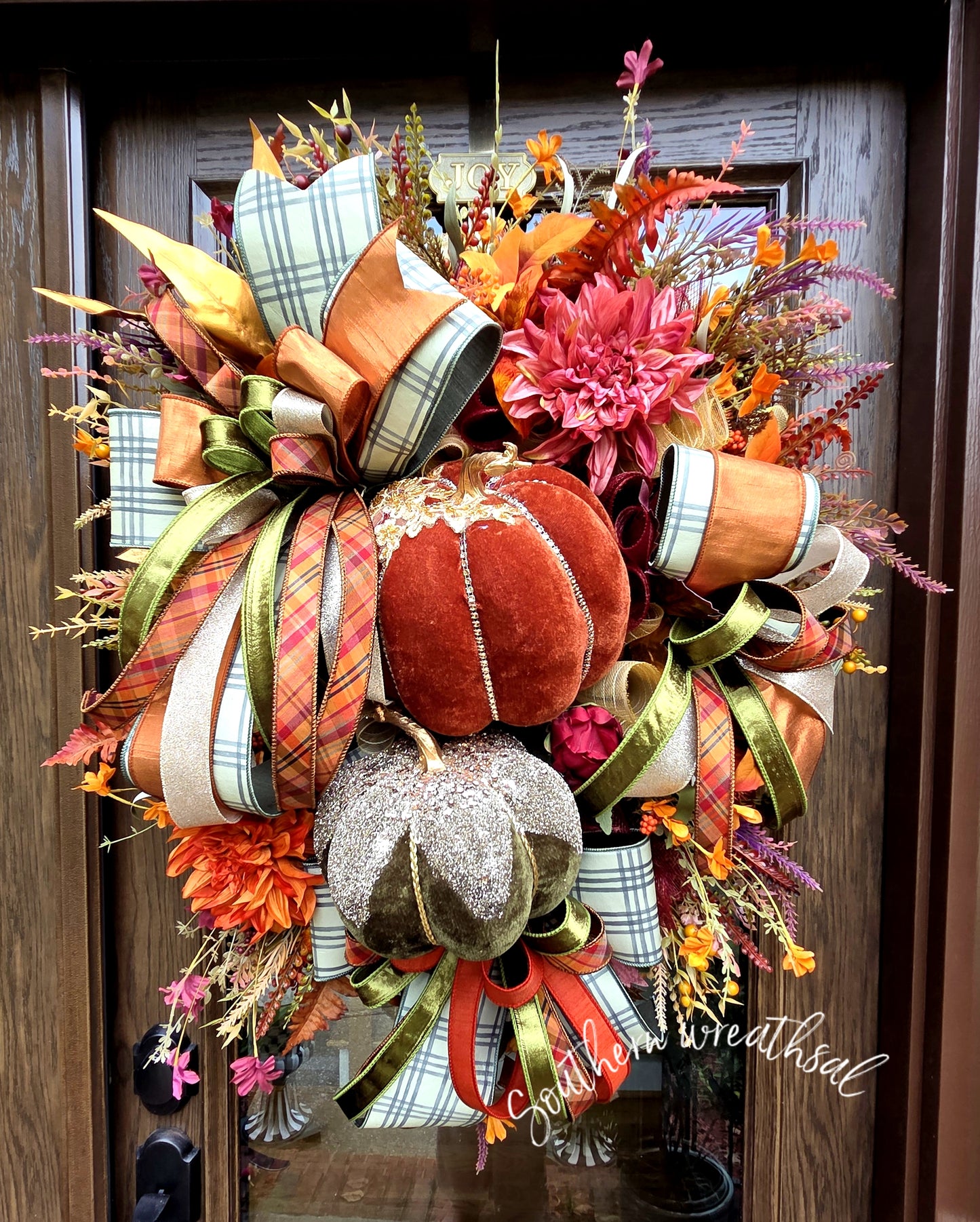 Deluxe Glam Fall Pumpkin Wreath, Luxury Autumn Front Door Decor,