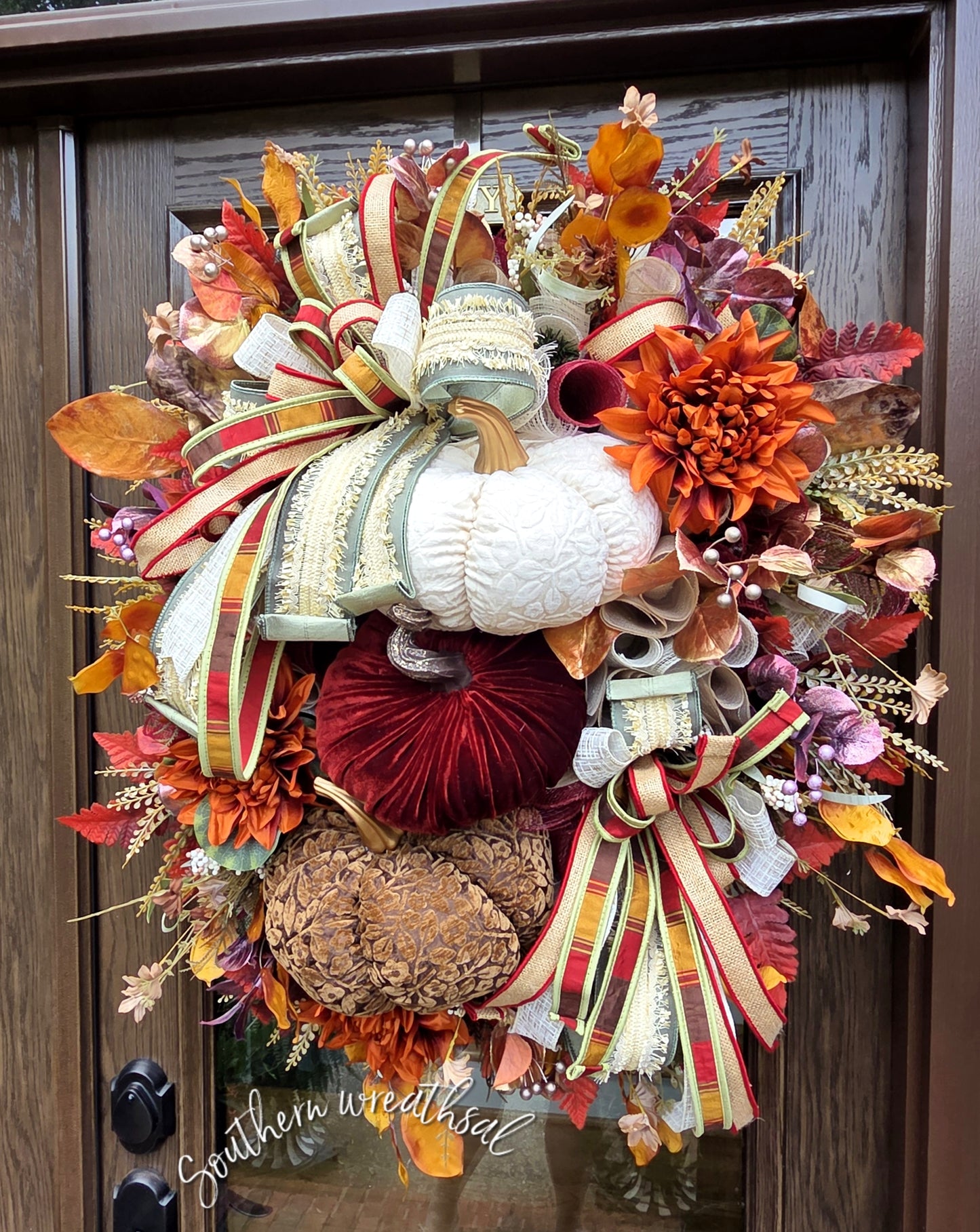 Deluxe Triple Velvet Pumpkin Fall Wreath