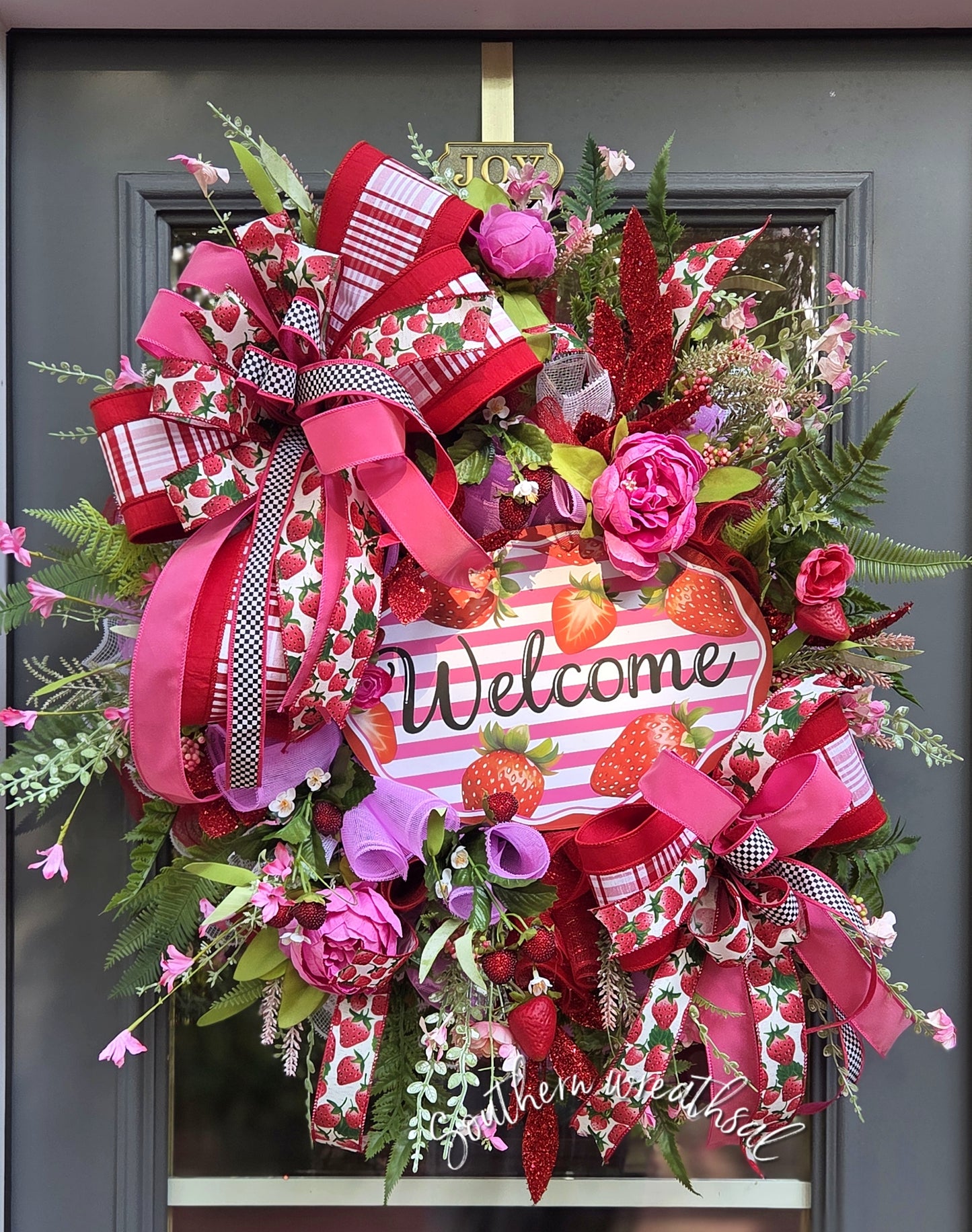 Summer Red Strawberry Welcome Door Wreath