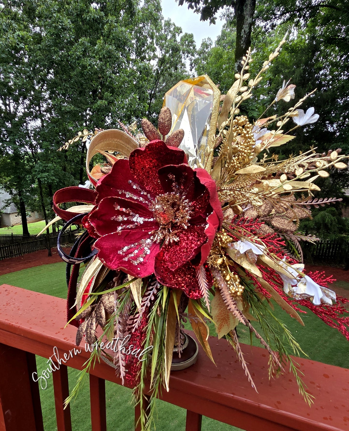 Burgundy Poinsettia Christmas Arrangement, Elegant Holiday Centerpiece