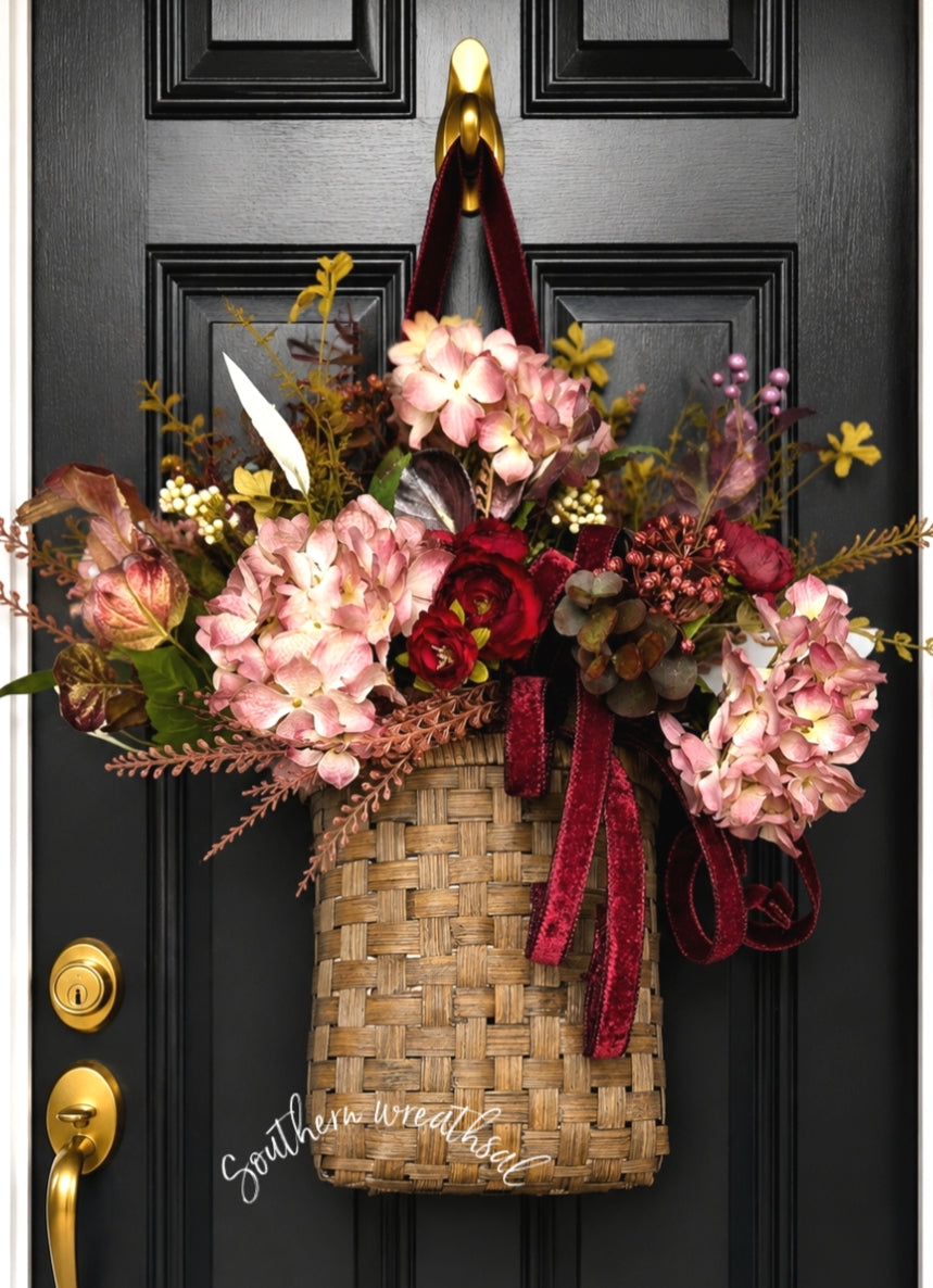 Fall Mauve Hydrangea Door Basket Hanger