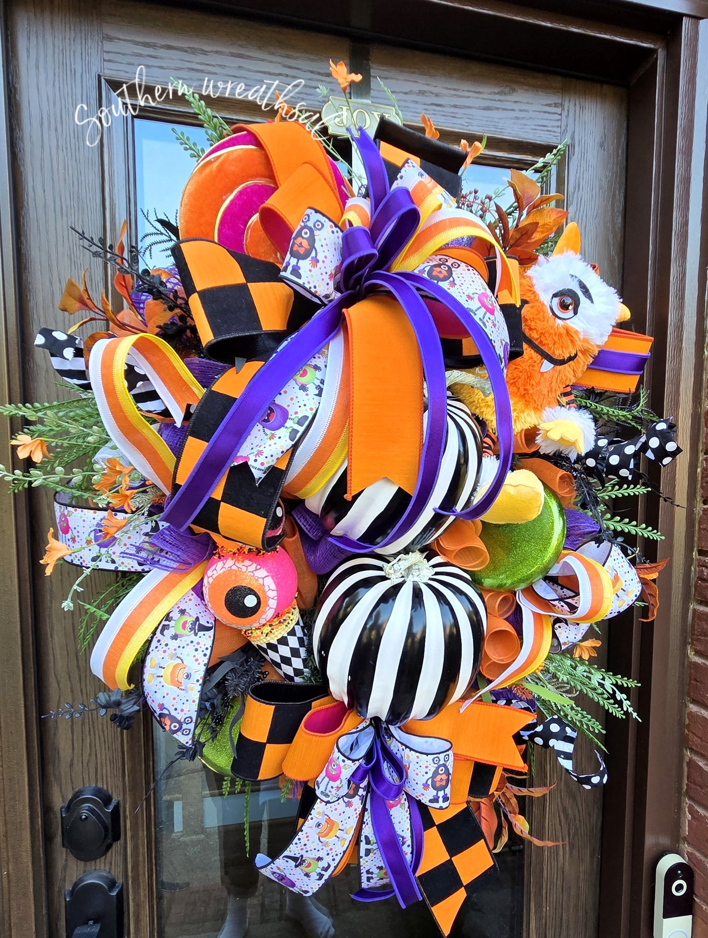 Halloween Monster Wreath, Whimsical Black & White Pumpkin Halloween Wreath