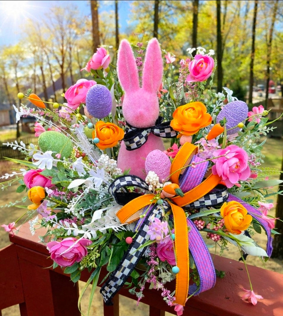 Pink Flocked Easter Bunny Arrangement