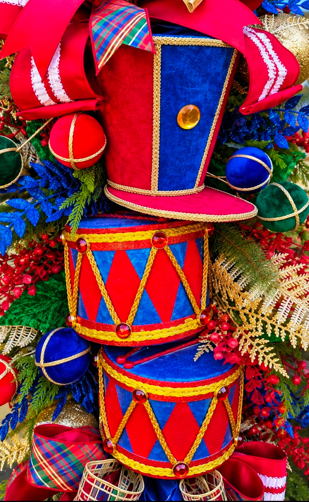 Christmas Nutcracker Drum Set Door Wreath- Red, Green and Blue