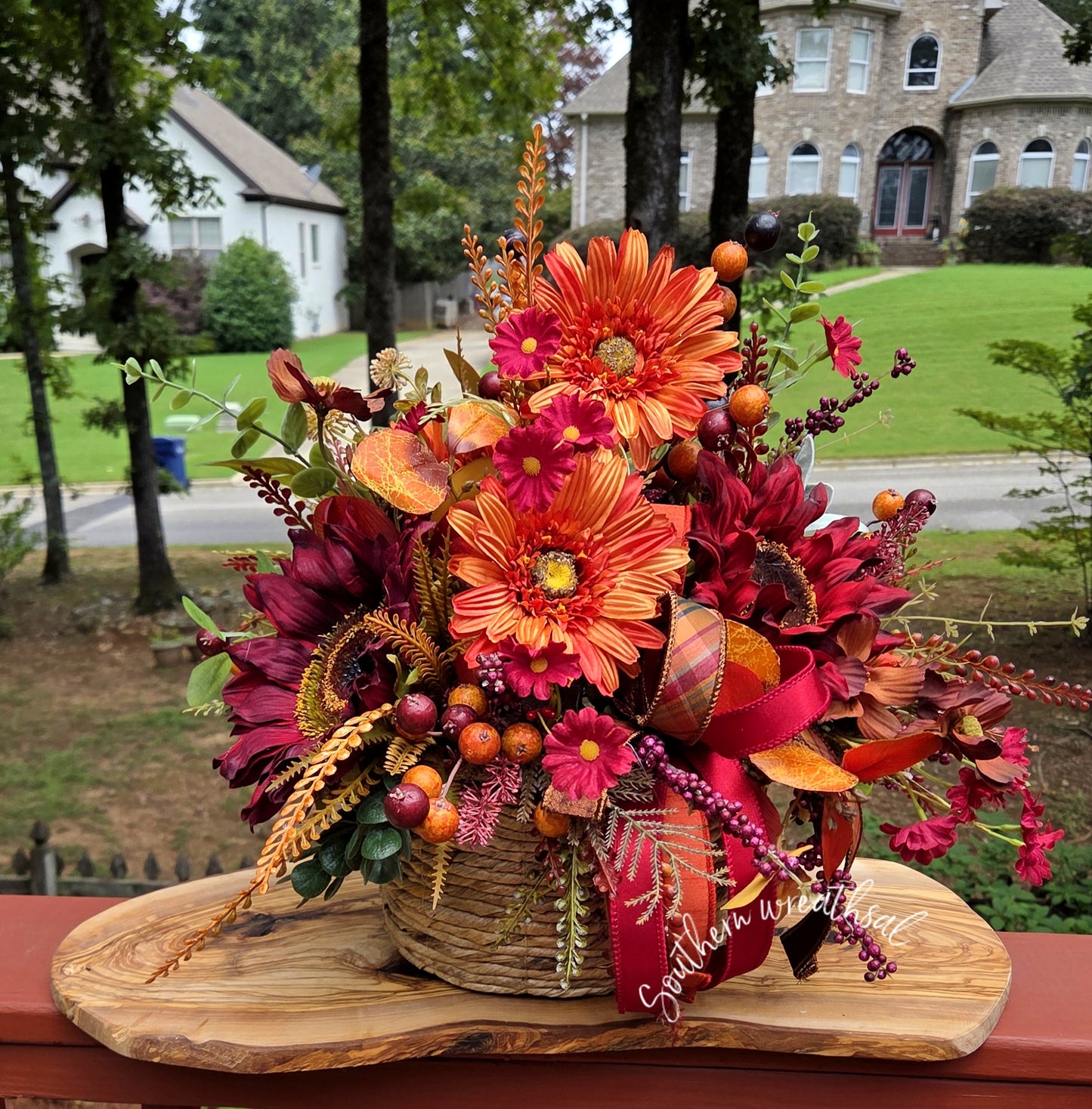 Large Burgundy Sunflower Fall Centerpiece, Autumn Floral Arrangement