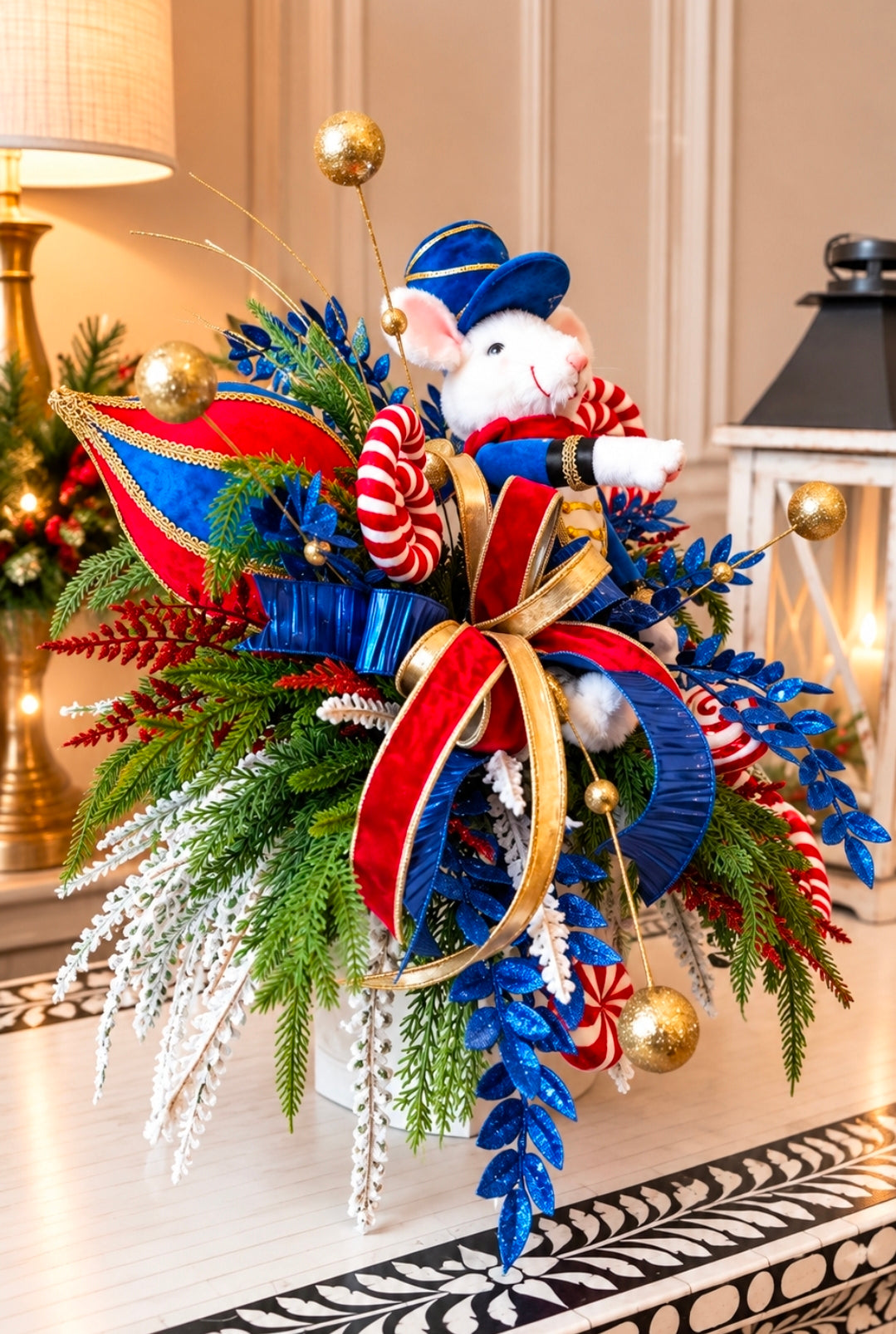 Christmas Nutcracker Blue Mouse Table Arrangement