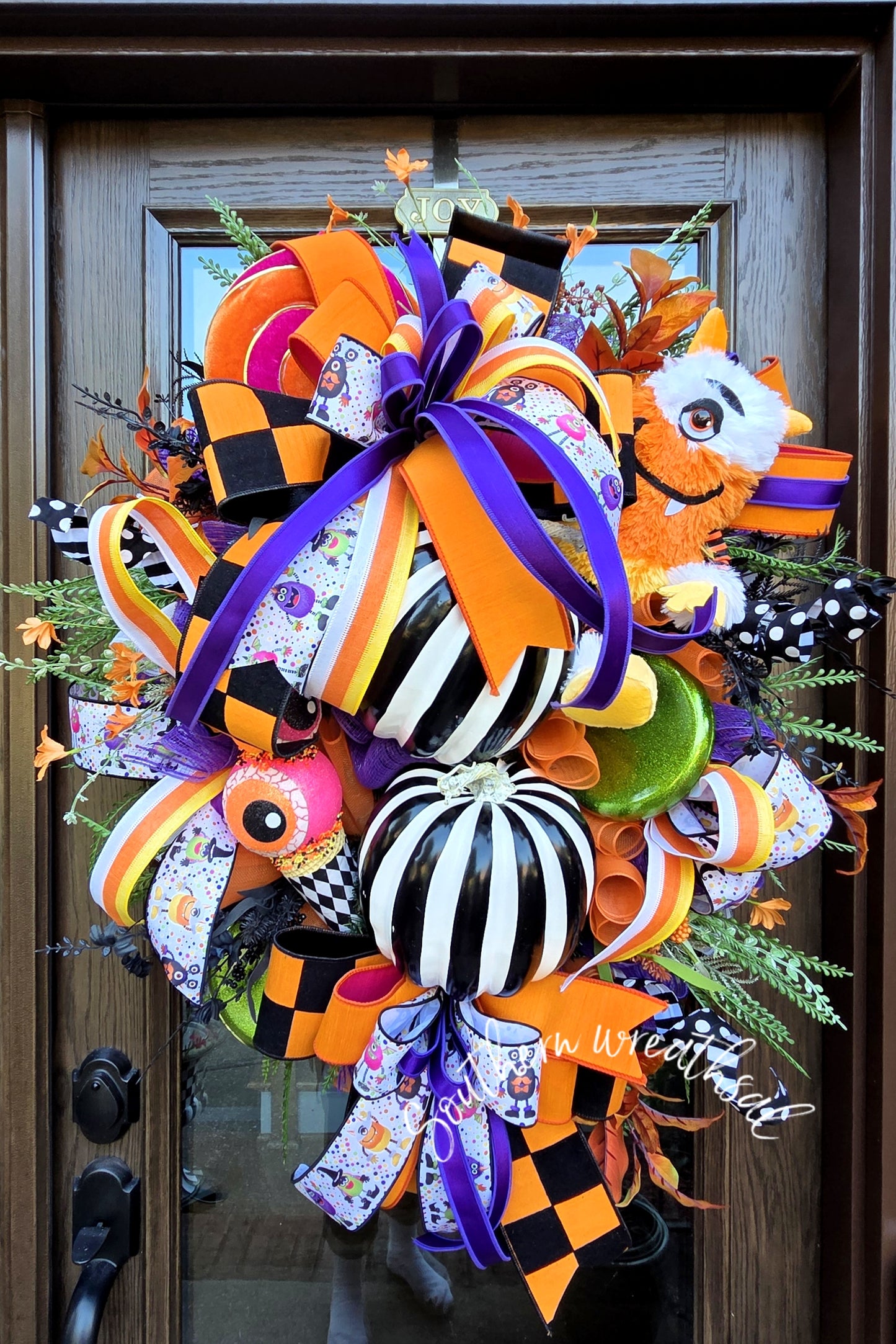 Halloween Monster Wreath, Whimsical Black & White Pumpkin Halloween Wreath