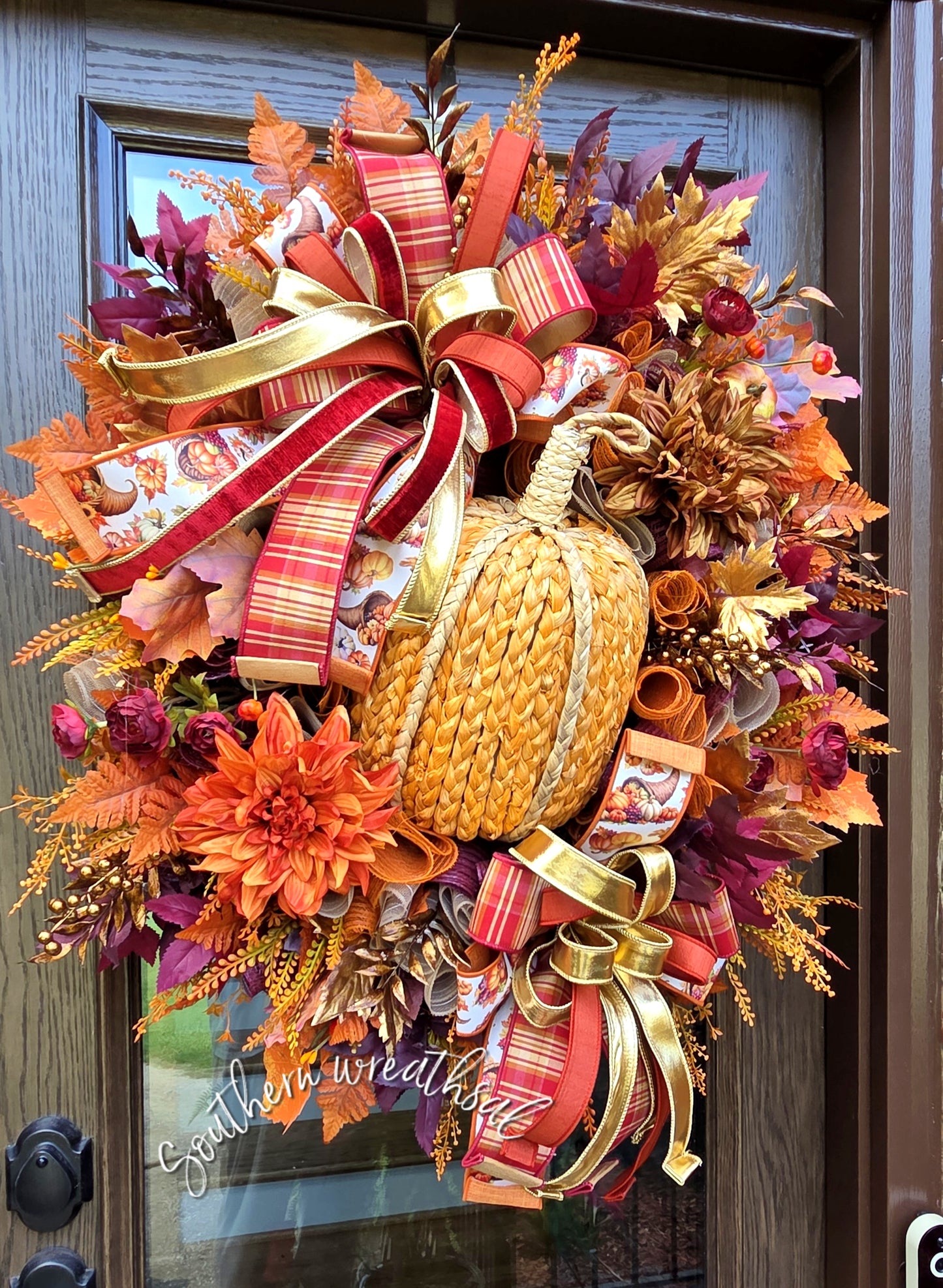 Designer Large Pumpkin Fall Door Wreath