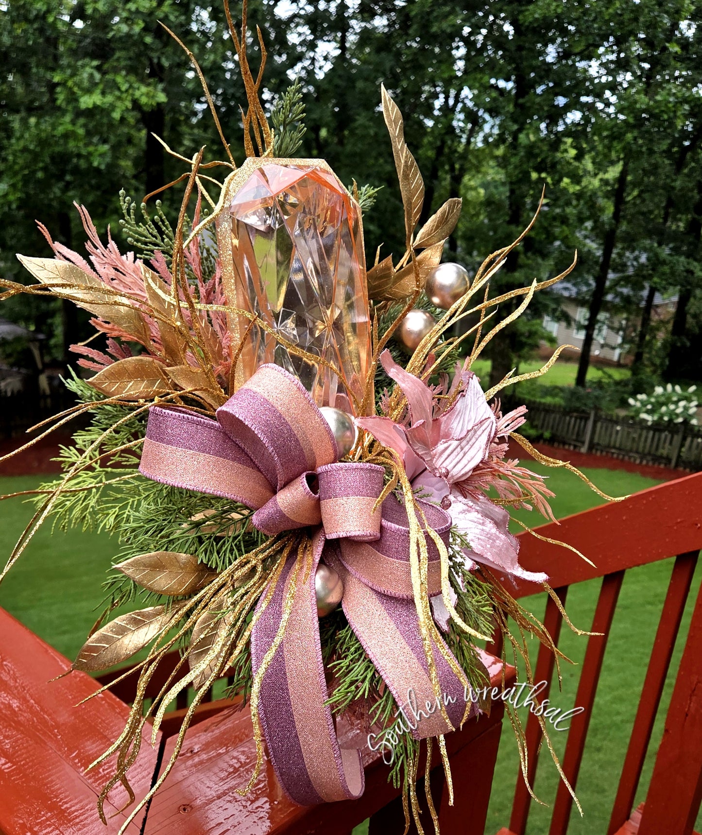 Blush Pink & Gold Jeweled Christmas Arrangement