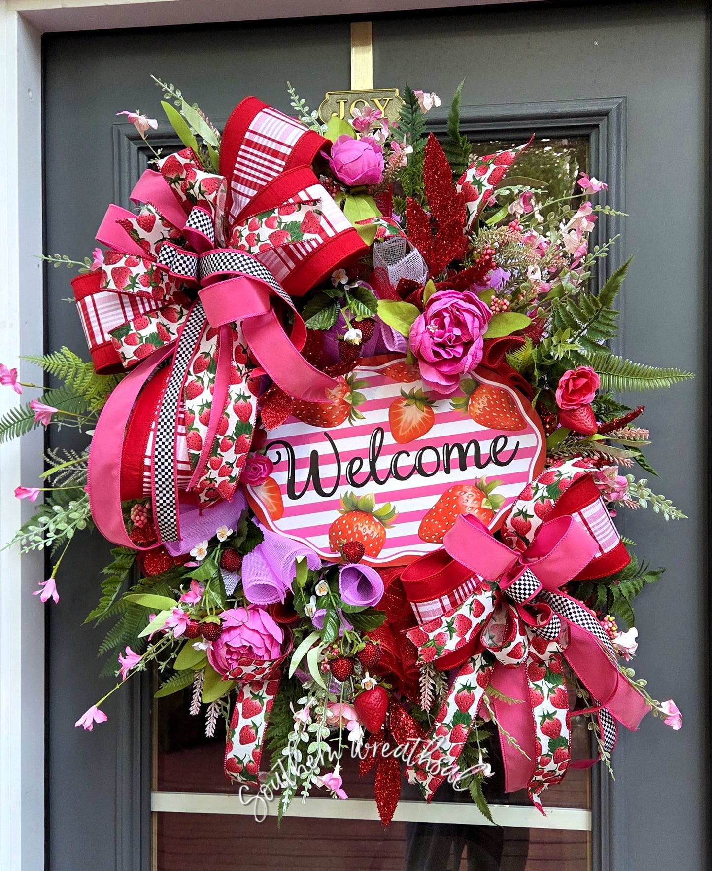 Summer Red Strawberry Welcome Door Wreath
