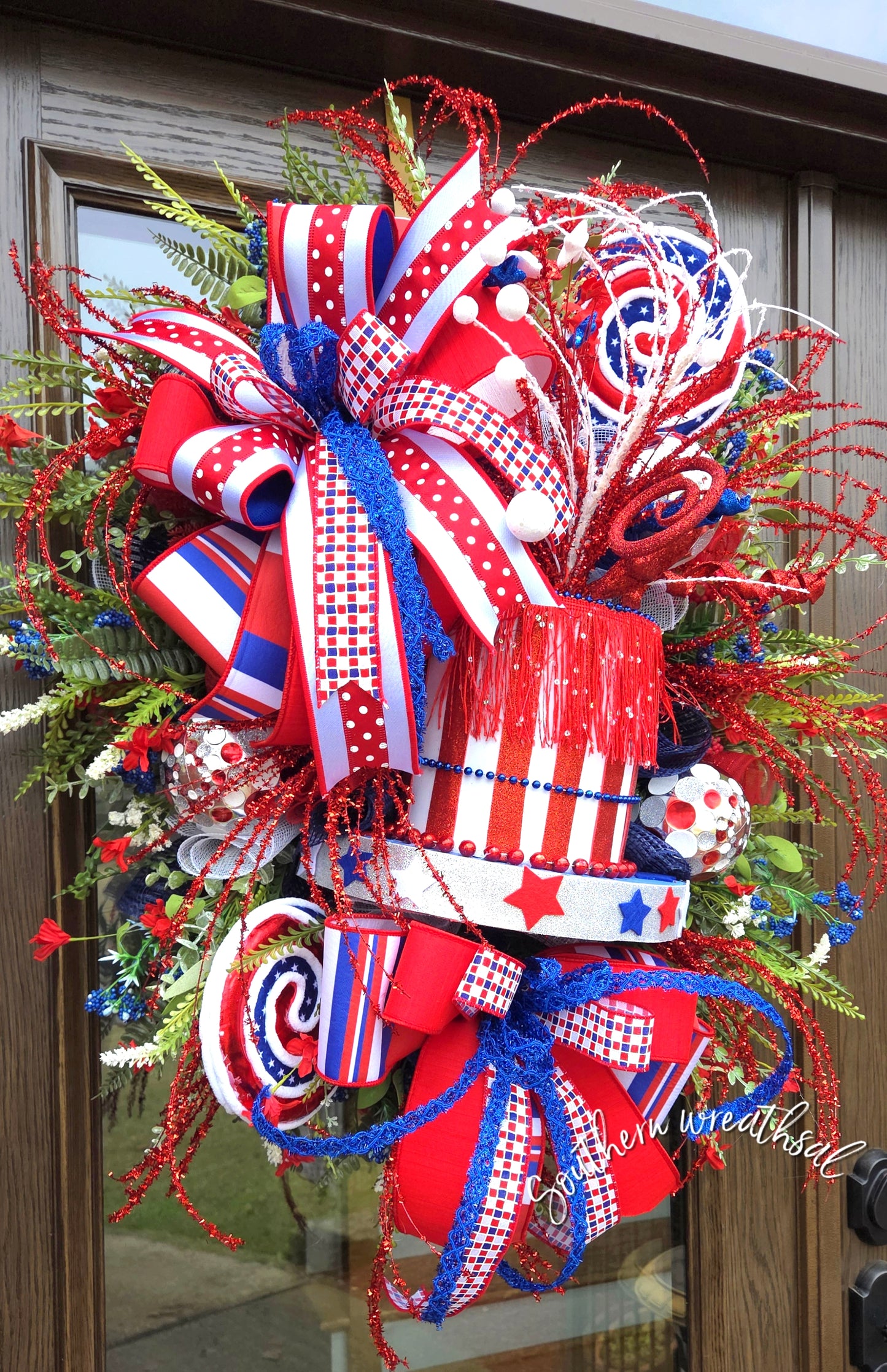 July 4th Patriotic Fireworks Front Door Wreath- Uncle Sam Fireworks