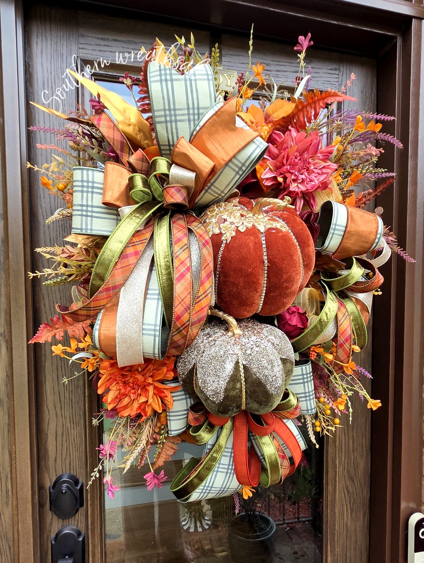 Deluxe Glam Fall Pumpkin Wreath, Luxury Autumn Front Door Decor,