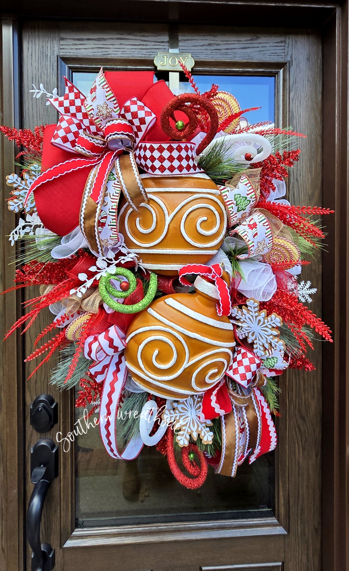 Large Whimsical Gingerbread Ornament Christmas Door Wreath