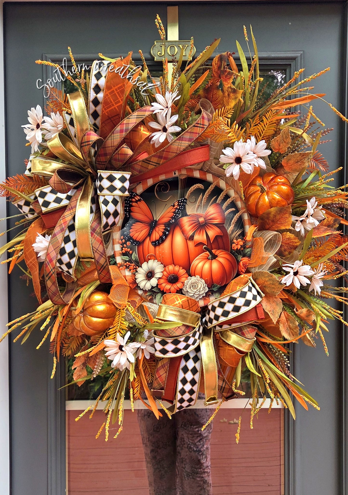 Elegant Fall Pumpkin Patch Designer Front Door Wreath