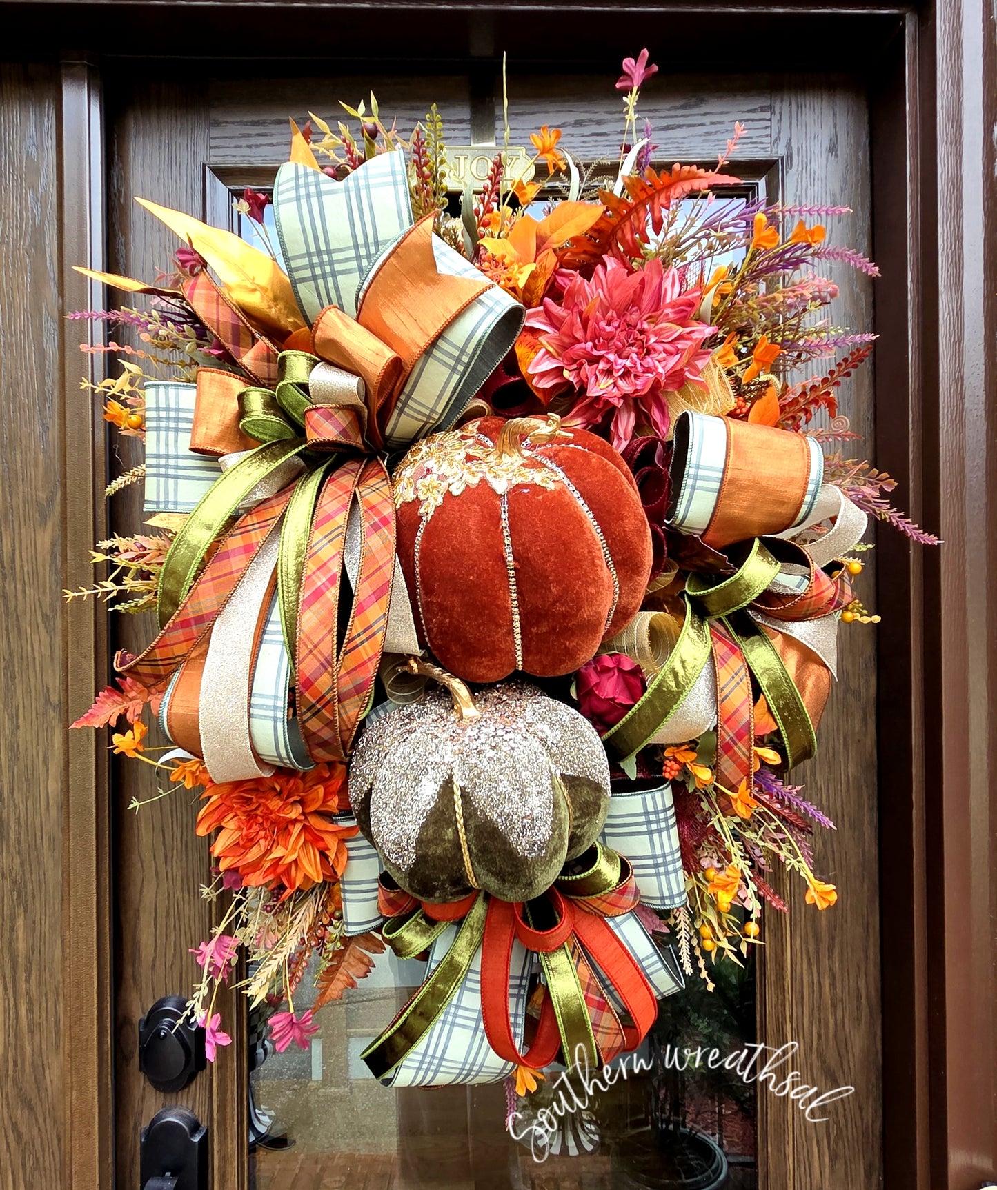 Deluxe Glam Fall Pumpkin Wreath, Luxury Autumn Front Door Decor,
