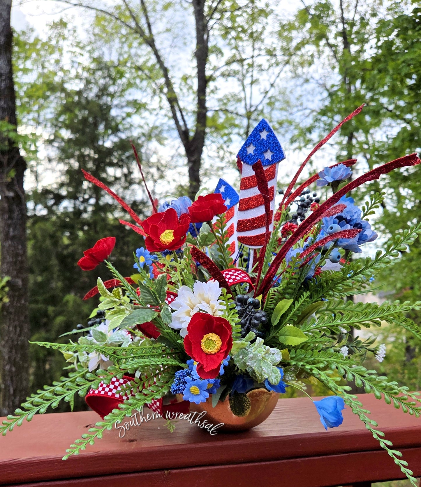 Patriotic Fireworks Floral Arrangement * Red White Blue Centerpiece