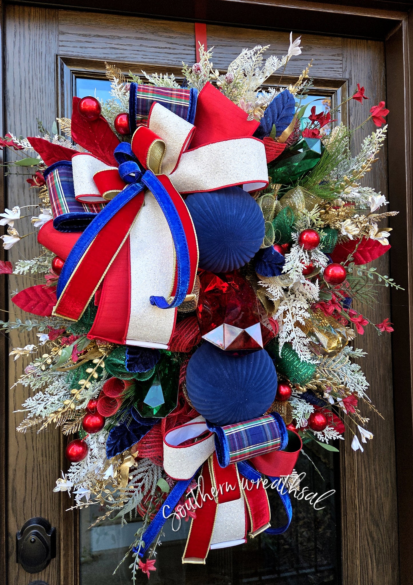Red and Blue Plaid Ralph Lauren Inspired Deluxe Christmas Door Wreath
