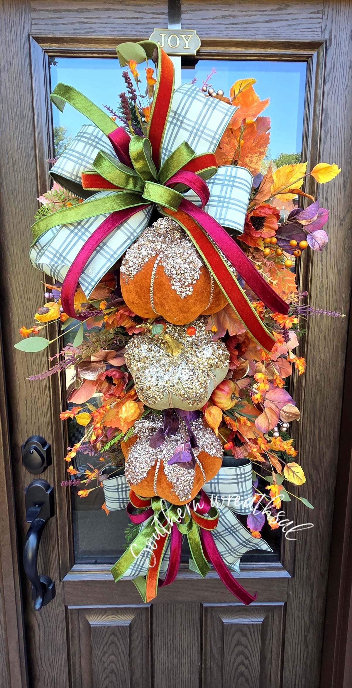 Triple Glam Pumpkin Fall Door Wreath / Swag * Thanksgiving Autumn Door Wreath