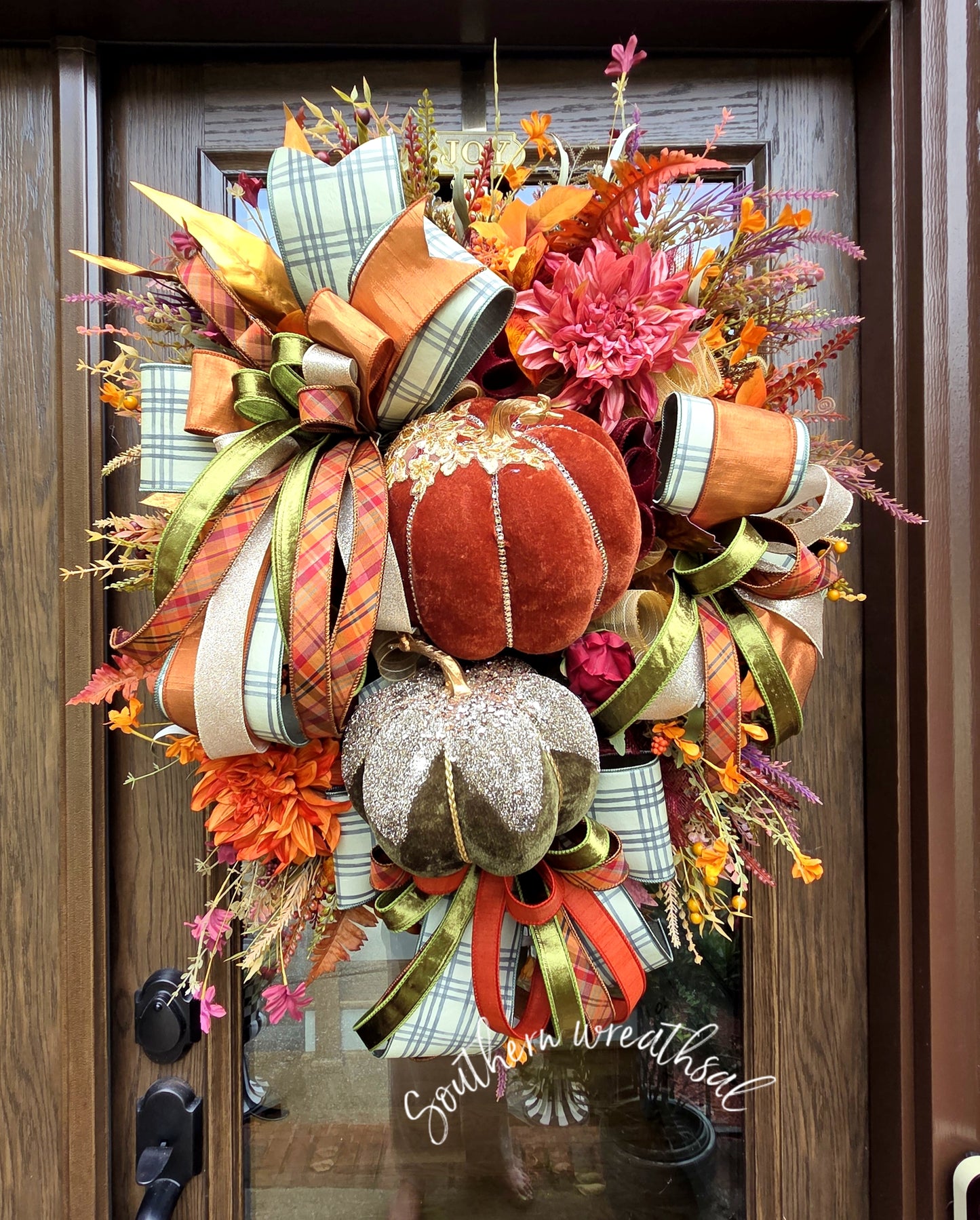 Deluxe Glam Fall Pumpkin Wreath, Luxury Autumn Front Door Decor,