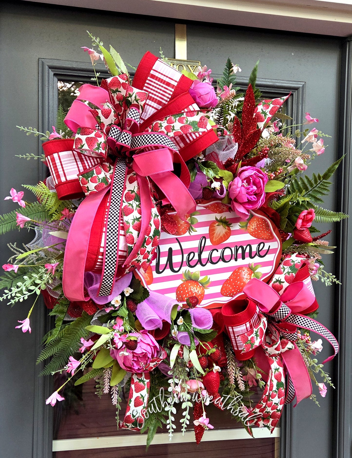 Summer Red Strawberry Welcome Door Wreath