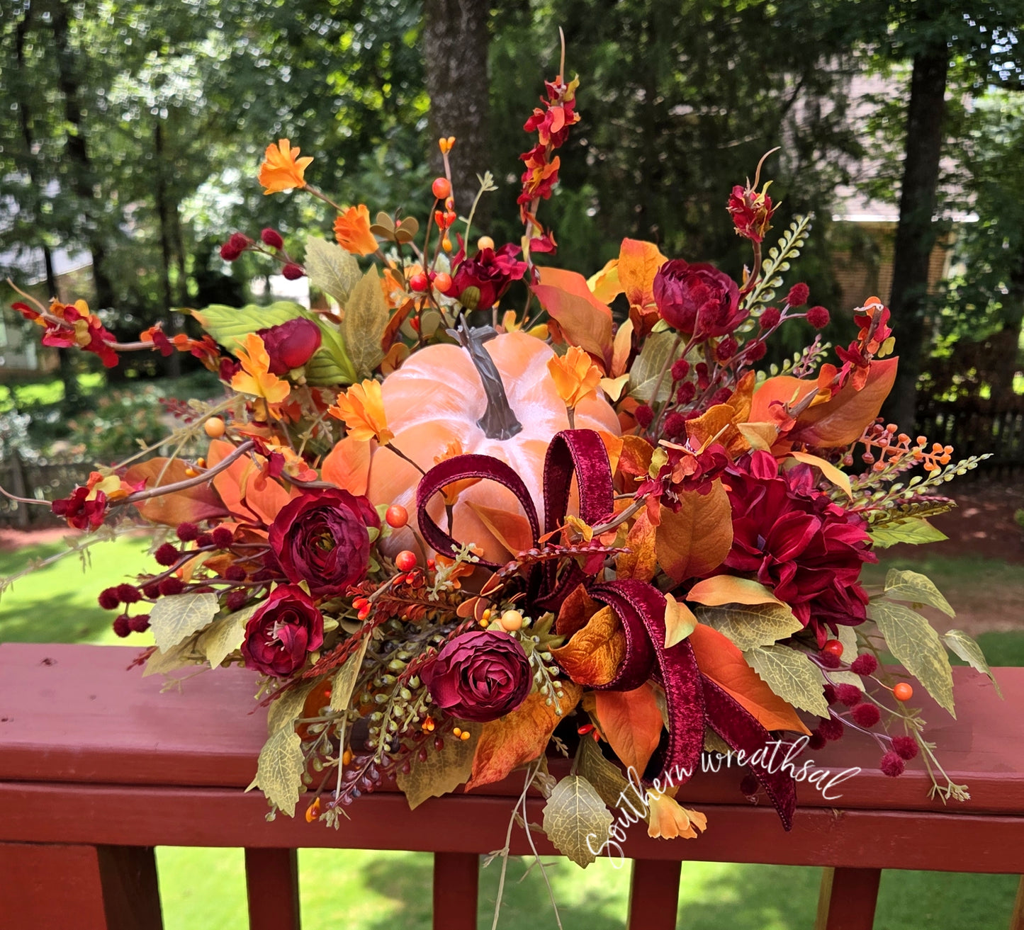 Autumn Orange Pumpkin Elegant Floral Arrangement