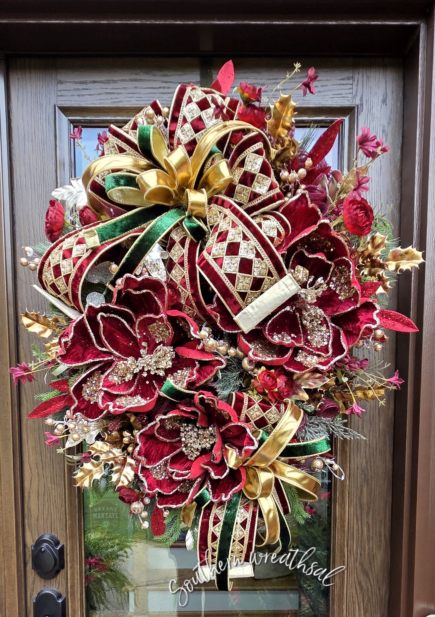 Luxury Deluxe Burgundy Velvet Gold Christmas Wreath