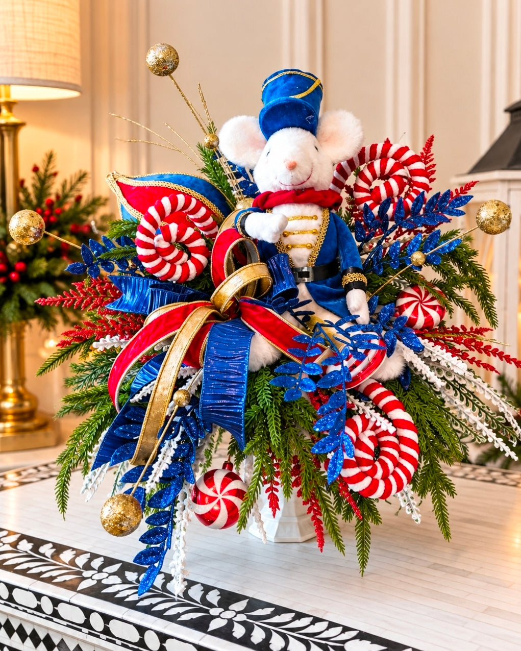 Christmas Nutcracker Blue Mouse Table Arrangement