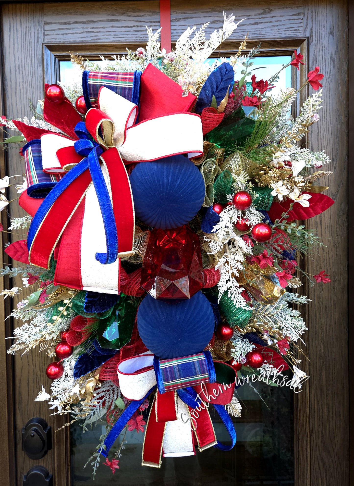 Red and Blue Plaid Ralph Lauren Inspired Deluxe Christmas Door Wreath
