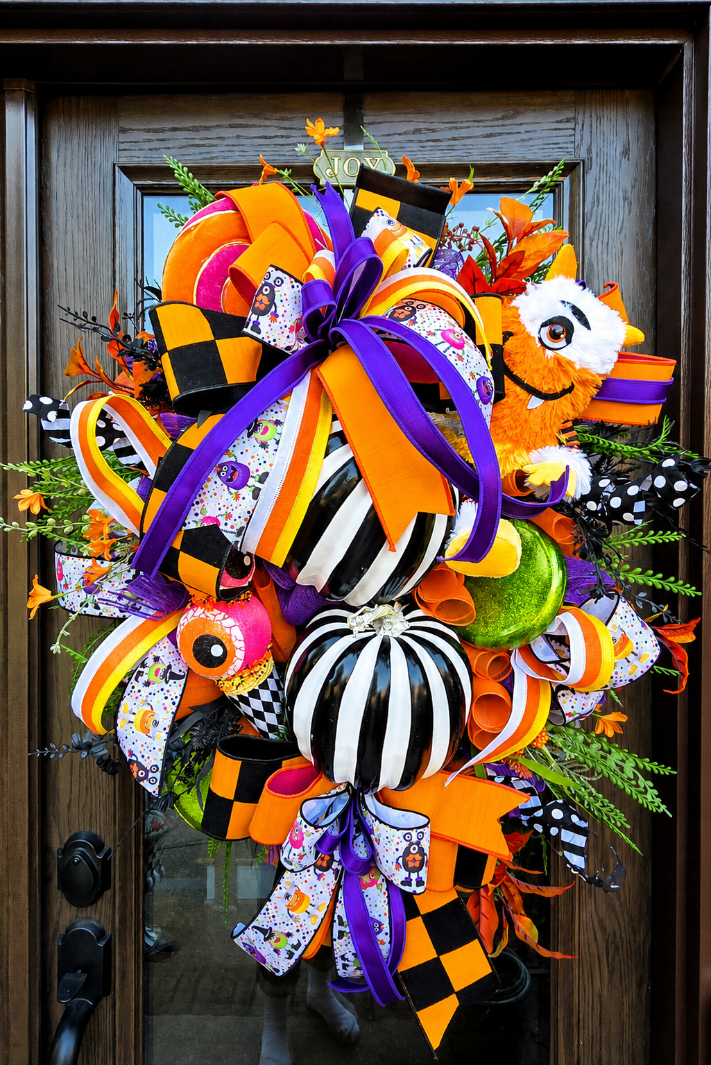 Halloween Monster Wreath, Whimsical Black & White Pumpkin Halloween Wreath