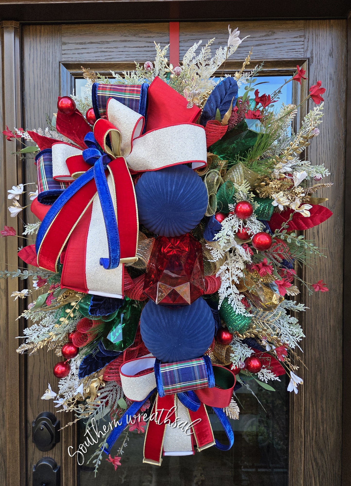 Red and Blue Plaid Ralph Lauren Inspired Deluxe Christmas Door Wreath