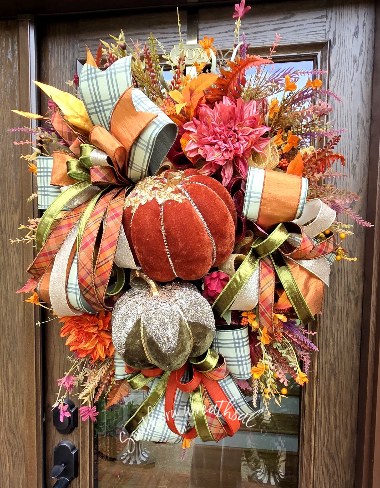 Deluxe Glam Fall Pumpkin Wreath, Luxury Autumn Front Door Decor,
