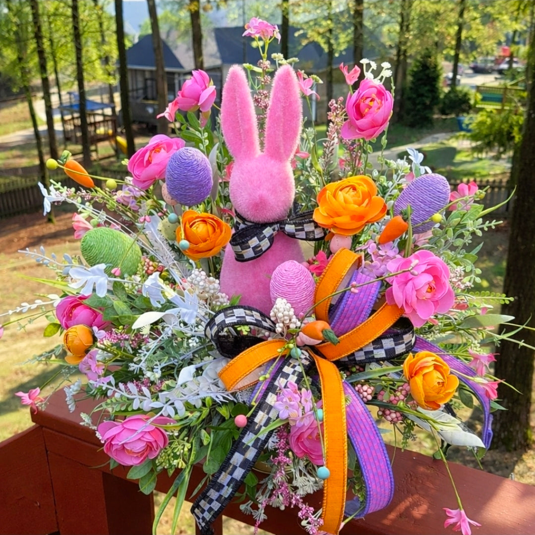 Pink Flocked Easter Bunny Arrangement