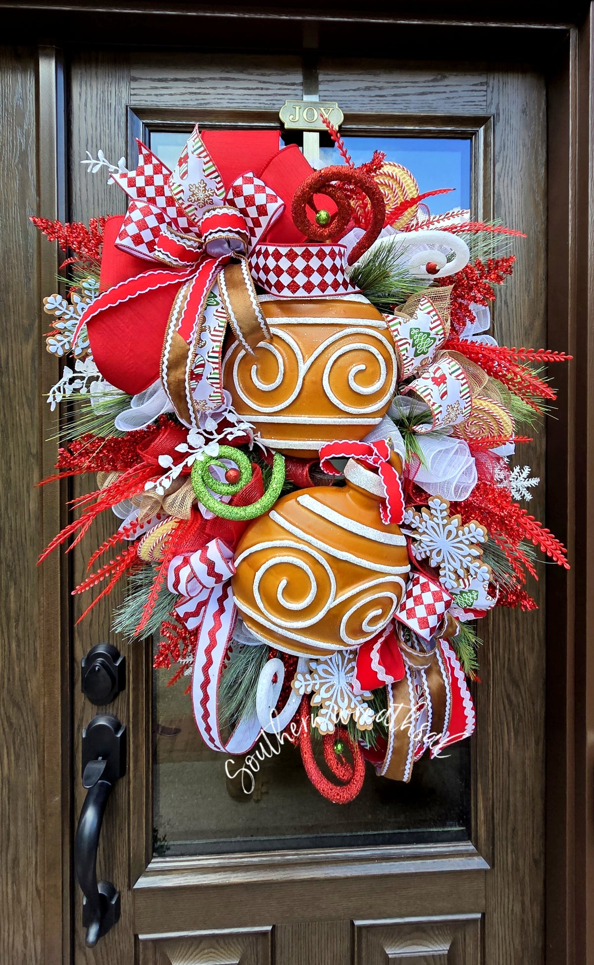Large Whimsical Gingerbread Ornament Christmas Door Wreath