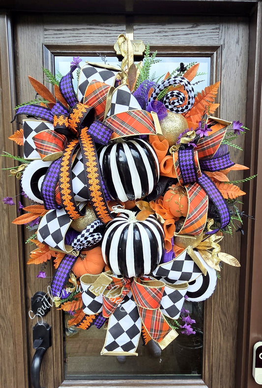 Deluxe Glam Halloween Pumpkin Wreath