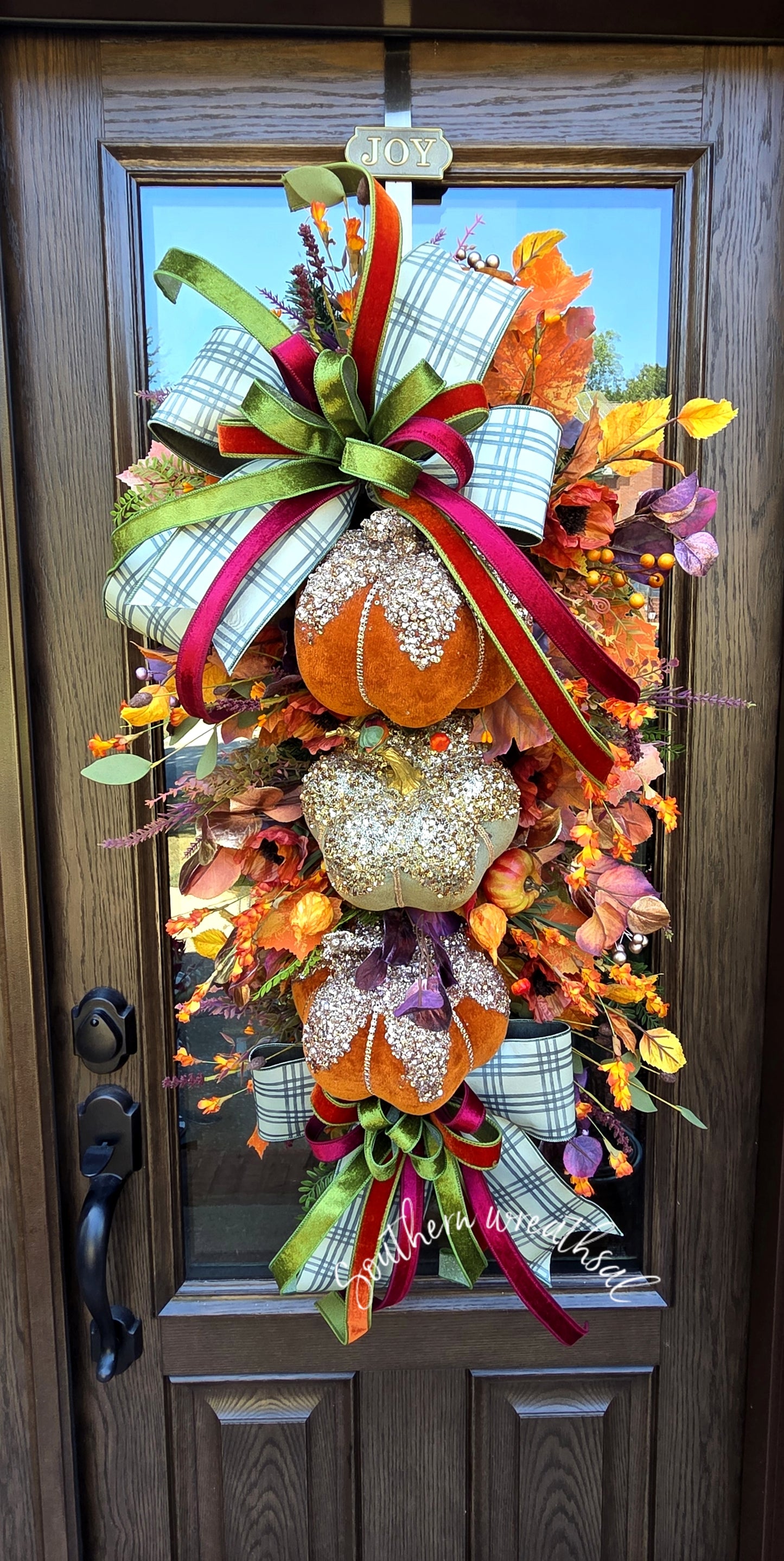 Triple Glam Pumpkin Fall Door Wreath / Swag * Thanksgiving Autumn Door Wreath