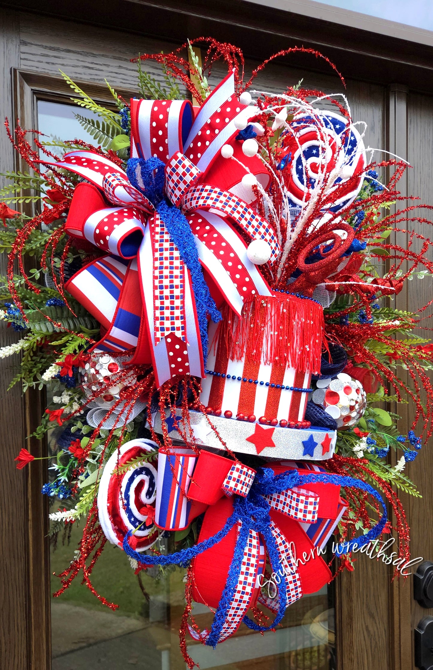 July 4th Patriotic Fireworks Front Door Wreath- Uncle Sam Fireworks