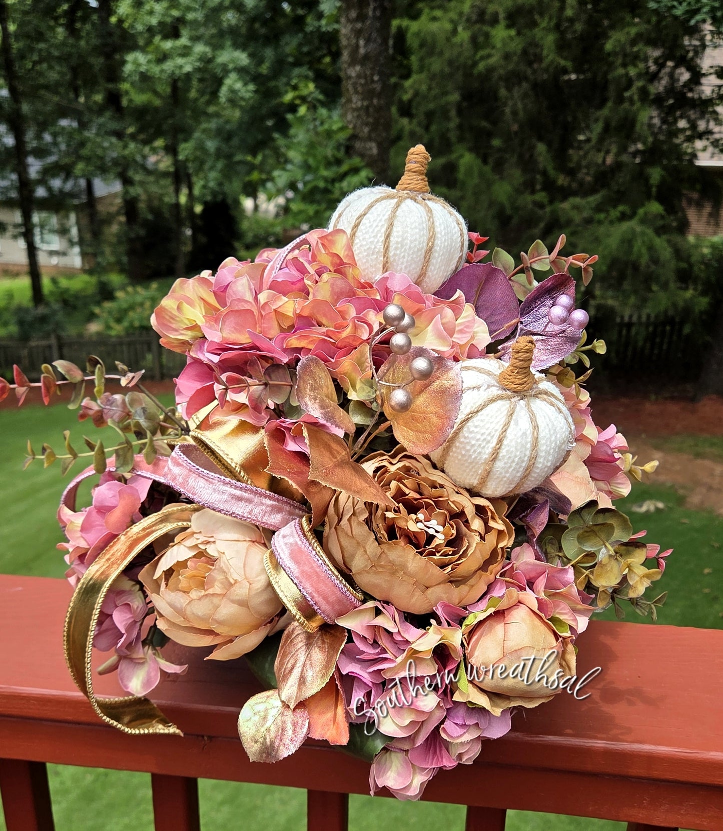 Fall Mauve Hydrangea Peony Table Centerpiece