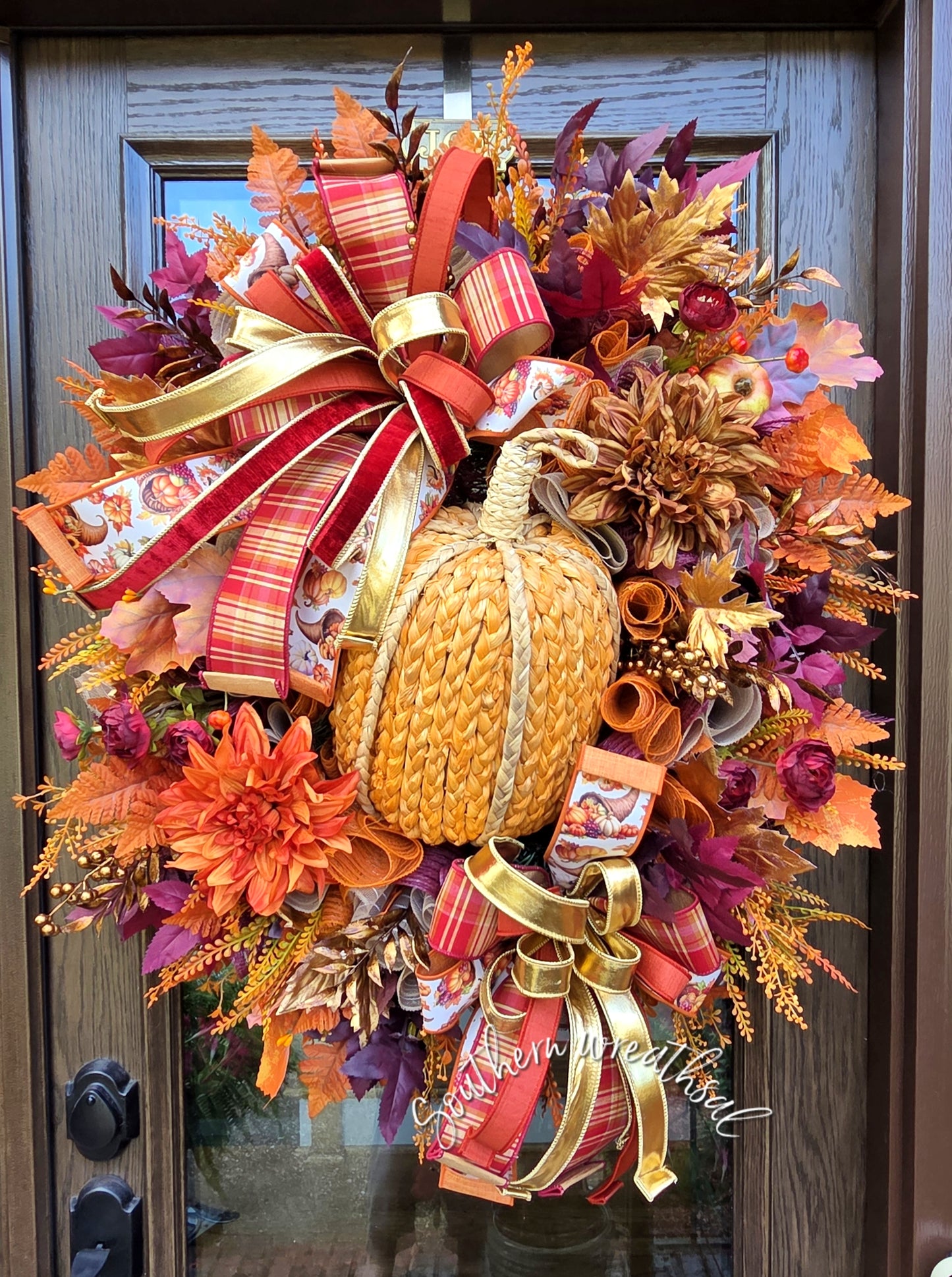 Designer Large Pumpkin Fall Door Wreath