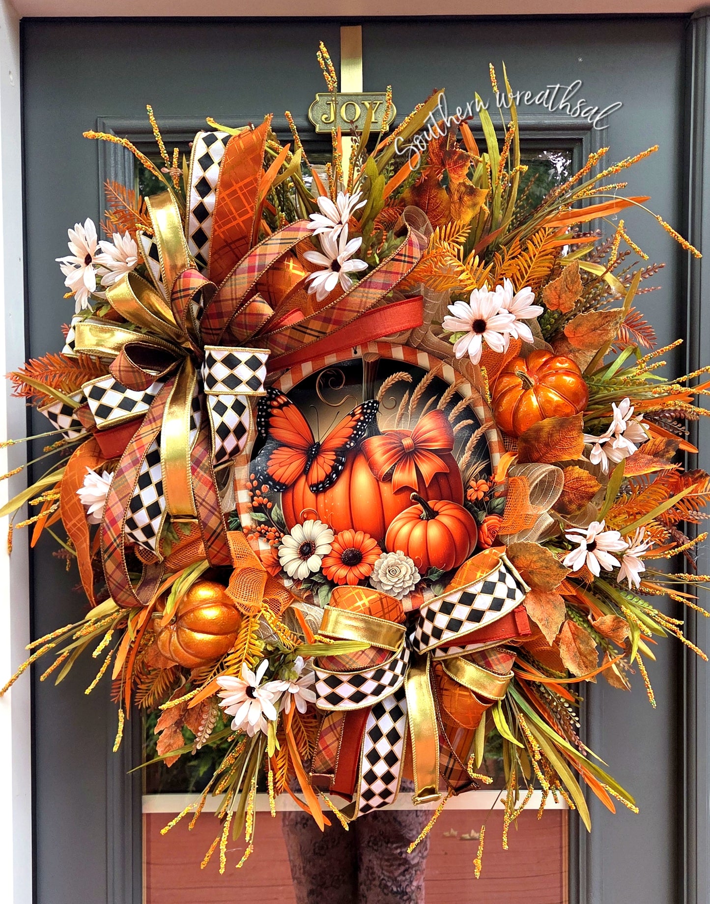 Elegant Fall Pumpkin Patch Designer Front Door Wreath
