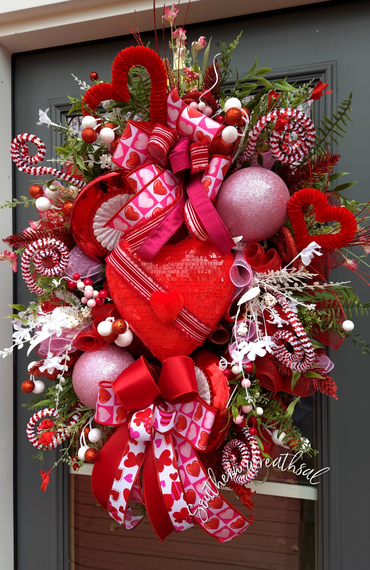 Red Hearts Valentine's Day Luxury Front Door Wreath