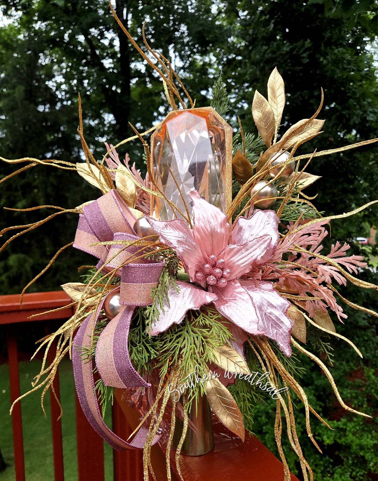 Blush Pink & Gold Jeweled Christmas Arrangement