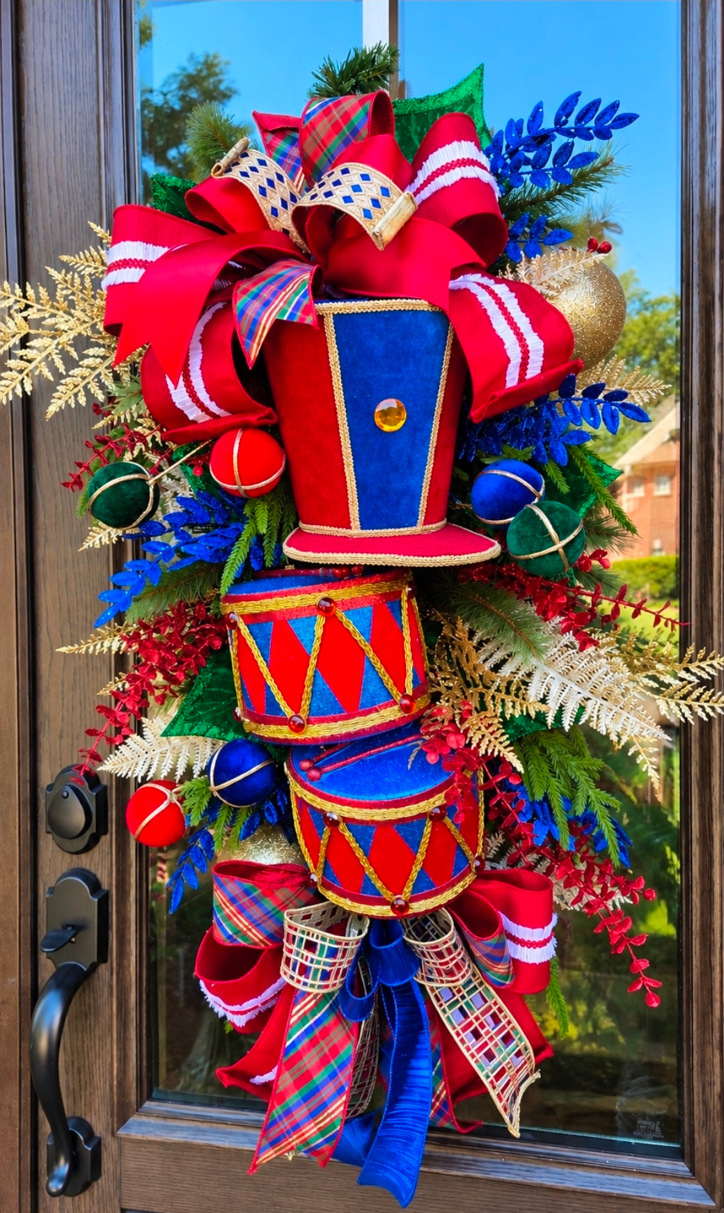 Christmas Nutcracker Drum Set Door Wreath- Red, Green and Blue