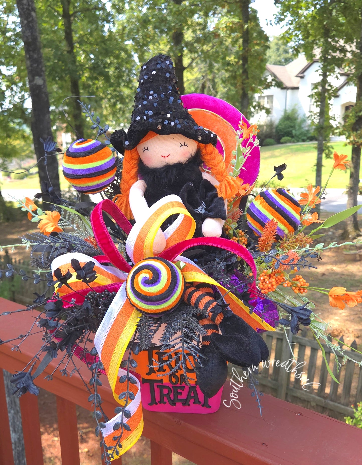 Whimsical Halloween Witch Arrangement, Trick or Treat Centerpiece