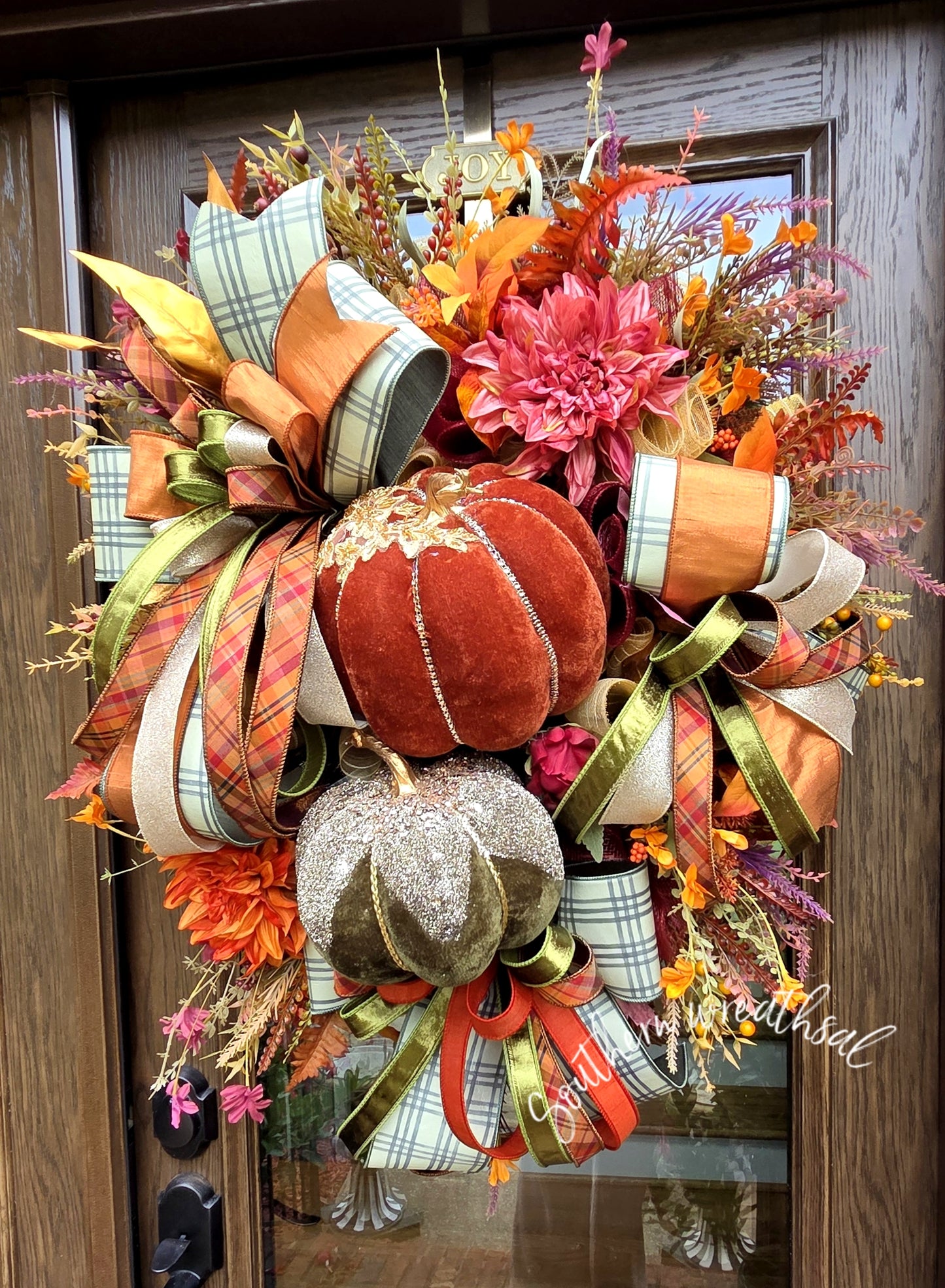 Deluxe Glam Fall Pumpkin Wreath, Luxury Autumn Front Door Decor,